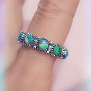 Eternity Peacock Dahlia Turquoise Sterling Gemstone Ring